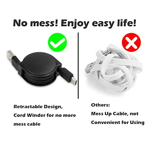 Einziehbares USB-C-Kabel, Higoo Typ C bis USB 3.0 Erweiterung Schnelles Ladekabel mit Cord Winder USB-Kabel Organizer Schnelle Daten Sync Cord für OnePlus 3 Lumia 950 950XL Nexus 5x 6P Pixel Macbook Schwarz (Schwarz) - 2