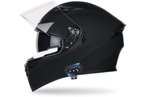 DIRERTYS Full Face Motorcycle Bluetooth Helmet Motorcycle Full Face Helmet, ECE Approved Bluetooth Motorbike Double Sun Visor Helmets, Wear-Resistant and Scratch-Resistant Lenses, for Adult