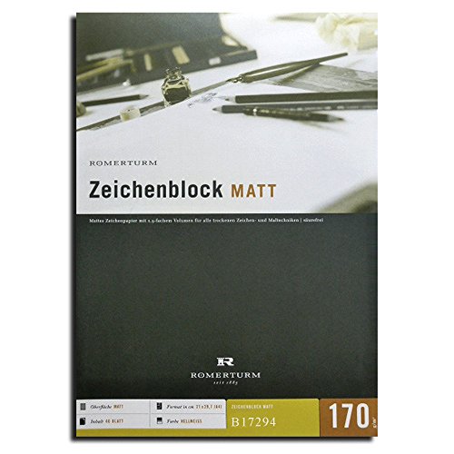 40 Blatt DIN A3 Zeichenblock / Zeichenpapier - matte Oberfläche, hellweiß 170g/qm
