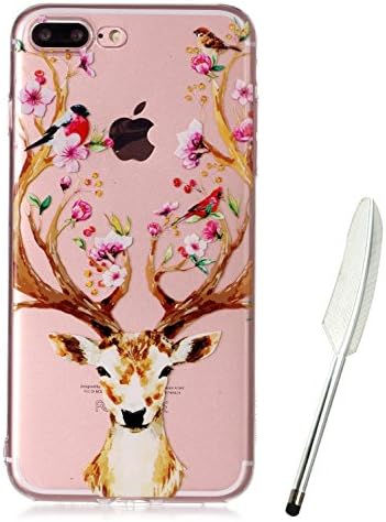 iPhone 8 Plus 5.5" Case, Edaroo Cute Cartoon Flowers Leaves Animals Pattern Ultra Slim Thin Gel Rubber Transparent Clear Case with Colorful Printed Design Silicone Tpu Rubber Protective Back Case Cover for Apple iPhone 7 Plus (5.5inch)(2016 released) / iPhone 8 Plus (5.5inch)(2017 released) - Deer