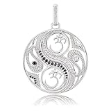 Fein ausgearbeiteter Anhänger mit 21 weißen und 21 schwarzen Zirkonia