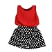 Internet Fashion Girls Vest Pleated Dress Two Pieces Set Clothes Kids Skirt Suit 2-6 Years Old (5-6Years, Red&Dot)