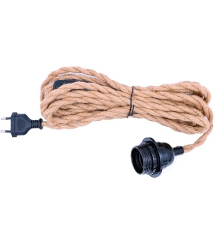 Hanf-Kabel/Textilkabel LEKA, Stecker, Schalter, beige, 3 m