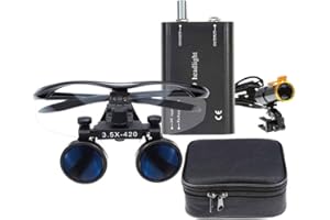 BONEW 3.5X Chirurgische Binokularlupen Optisches Glas + 5W LED-Scheinwerfer Kraftvolles Licht mit Clip-on-Typ + Stoffbeutel DY-008 (schwarz)