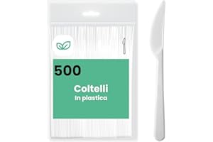 marketcaffe 500 COLTELLI bianchi riciclabili e riutilizzabili, lunghezza 16,5 cm, lavabili in lavastoviglie, ideali per feste, pic-nic, catering, eventi e uso quotidiano in cucina