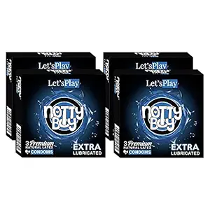 NOTTY BOY LetsPlay Plain Extra Lubricated Condom For Men - 12 Count (Pack of 4)