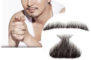 Remeehi Natural Black Men's Beard Human Hair Lace Handmade Fake Facial Mustache Costume Pretend Beards 3-5#