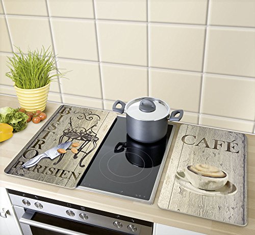 WENKO 2521310100 Herdabdeckplatte Universal Bistro – 2er Set, für alle Herdarten, Gehärtetes Glas, 30 x 1.8-4.5 x 52 cm, Mehrfarbig - 2