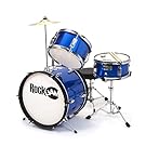 RockJam 3-Piece Junior Drum Set with Crash Cymbal, Drumsticks, Adjustable Throne and Accessories - Blue