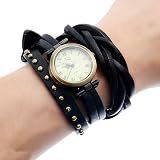 SSITG Vintage Armbanduhr Wickelarmband Unisex Schwarz 42.5cm