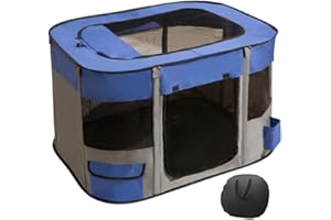 Floving Cerca portátil para Mascotas de 80x60x55cm, Plegable, Rectangular, Sala de partos, Nido de Gato, cabaña para Gatos, casa para Cachorros, casa Cerrada para Mascotas (Navy)