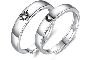 EUJEBEDA Anillo para Mejor Amigo, Anillos con Patrón de Sol Y Luna Anillos de Pareja Pulido de Cobre Anillo de Amantes Ajustable para Novia Novio,Anillos de Pareja Anillo de Bodas Mujeres Hombres Anillo