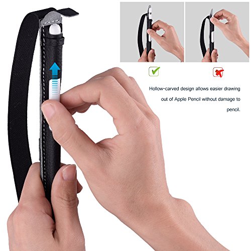 Apple Pencil Halter, Fullmosa® Hochwertige Kunstleder Stifthalter Apple Pencil Hülle Etui mit USB-Adapter-Tasche für iPad Pro 9.7 & iPad Pro 10.5,Schwarz - 3