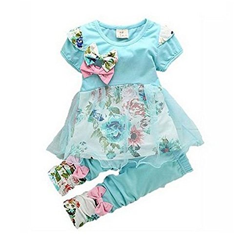 Tops Kids Girl and Boy Lace Flower T-shirts Clothes & Pants Trousers Outfit (...