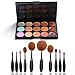 Neverland 10 Pcs Tooth Brush Shape Oval Makeup Brushes Foundation Contour Powder Eyebrow Blush Eyeshadow Brush Set + 15 Colors Concealer