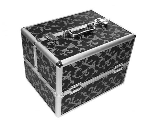 Kosmetikkoffer Flower Print Schwarz Silber-Beauty-case Friseurkoffer Schminkkoffer