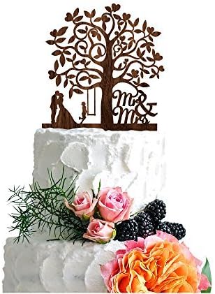 Love Tree Bride Groom with Boy Wedding Cake Toppers Rustic Wood Decoration Keepsake Engagement Favors