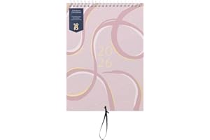 Busy B 2026 Wall Calendar for Couples - Pink Ribbon Slim Design with Dual Schedules, Monthly Pockets & Stickers -Hanging Calendar for Shared Planning, Birthdays & Important Dates - Jan to Dec