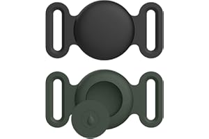 AMZPAS Airtag Dog Collar, Pet Silicone Protective Case for GPS Tracking Finder,Protective Cover Compatible with Apple Airtag, Safety and Anti-lost (Black+Deep Green,Middle)