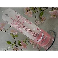 Taufkerze Lebensbaum rosa silber individuell Taufkerzen Mädchen 250/70 mm inkl. Beschriftung