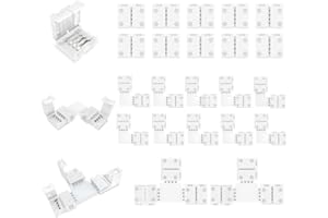 REDTRON LED Light Strip Connectors - 4 Pin RGB 10mm Solderless Kit for SMD 5050/3528 LED Strips - Includes Gapless Line, L Shape & T Shape Connectors