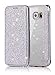 Produktbild Homikon PU Leder Hülle Überzug TPU Silikon Schutzhülle Brieftasche Bling Glitzer Strass Handyhülle Durchsichtig Tasche Ständer Book Case Kartenschlitz Kompatibel mit Samsung Galaxy S7 Edge - Silber