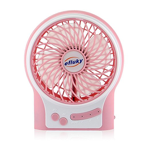 efluky 4.5 Zoll Mini USB aufladbare Fan 3 Geschwindigkeiten mit LED-Licht Beweglicher Tischventilator Kühlventilator Tischventilator -Laptop-Fan für Heim und Büro, Innen- und Außenbereich (rosa)