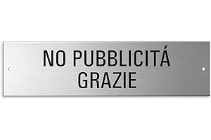 OFFORM DESIGN Targa No Pubblicitá Grazie - Cartello XL perforato 2 volte in Alluminio 150x40 mm Ottica acciaio inossidabile