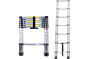 EGTink Échelle Multifonctions 2M,Échelle Télescopique en Aluminium,Escabeau Telescopique Pliable,Multifonction Extensible Pliable,Charge Max 150 kg,Argent