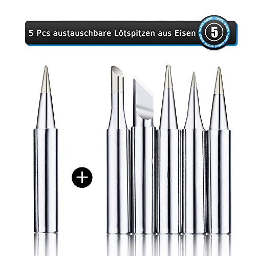 Lötkolben, HoLife Lötset【Neuste Version】60W Lötstation Einstellbarer Temperatur (200°C-450°C) mit 5pcs Eisen Lötspitze, Solder Sucker, Lötkolben Ständer, Lötzinn, Pinzetten für Holz, Brandmalerei,usw (60W 220V) - 5