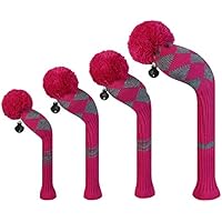 Scott Edward Rosa Gris Argyles Golf Club cabeza Covers, hilo acrílico double-layers de punto, juego de 4