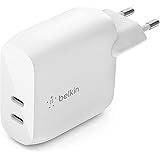 Belkin Caricabatteria da Parete USB Type C PD da 40 W (2 Porte USB-C, 20 W per Porta, Ricarica Rapida PD per iPhone 14/14 Plu