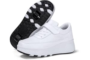 Hixingo Scarpe con Rotelle per Ragazzi Ragazze Bianco Bambino 2 in 1 Scarpe da Skateboard Sneakers Sportive Scarpe Ginnastica Pattini a Rotelle con 2 Ruote Outdoor Unisex Nero