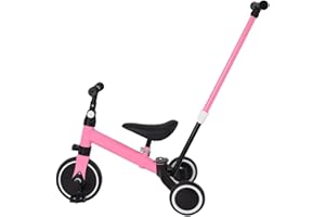 MUL-BOUTIQUE Tricycle Ajustable en Hauteur 2 en 1, Vélo Draisienne Tricycle pour Enfants de 1-3 Ans Tricycle pour Bébé, Velo Evolutif Bebe Sûre Et Confortable, Putter Amovible (Rose)