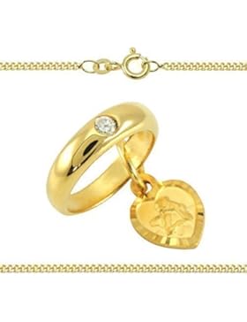 Schmuckset 333 Gold Panzerkette Anhänger Taufring Schutzengel Taufgeschenk Baby Taufe (11130/36+44861)