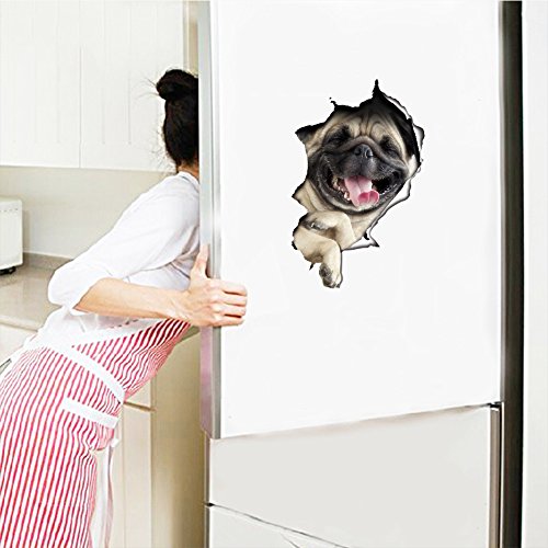Oulique ® 3D Aufkleber Mops im Wanddurchbruch Loch - 6
