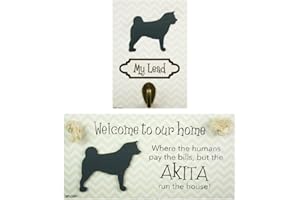 Splosh Akita Precious Pet Collection. Wooden Dog Lead Hook & Dog Plaque, Dog Accessories Set. Dog Leads Holder Wall Decor & Dog Breed House Sign. Dog Personalised Gifts & Home Decor.