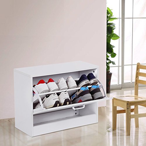 Songmics Holz Schuhschrank Schuhkipper Schuhkommode 1 Klappe Kapazität für 10 Paar Schuhe Flur Diele 60 x 45 x 24,5 cm weiß LBC601W - 3