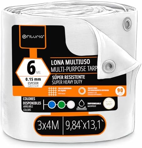 OFITURIA Telo multiuso impermeabile 3 x 4 m bianco, confezione da 1 pz, ideale per coprire mobili e attrezzature in giardino, campeggio e cantiere (3x4m, 1 pz)
