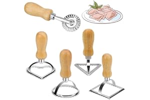 BUENTYA 5 PCS Ravioli Stamp Maker Cutter Stainless Steel Ravioli Stamp Set Traditional Pasta Maker Mold Pastry Cutter Dumpling Maker with Wooden Handle for Making Ravioli, Empanadillas or Cookies