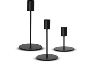 CSUNTIKULO Juego de 3 Candelabros Negros Minimalistas de Metal – Portavelas Modernos Estables para Velas Largas – Decoración de Mesa para Hogar Bodas y Navidad