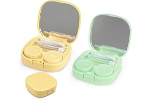 MUVONZI 2 Stück Contact Lenses Case, Kontaktlinsen Einsetzhilfe, Kontaktlinsenbehälter, Kontaktlinsen Aufbewahrung, Tragbar Hygiene Kontaktlinsenbehälter Reiseset Mit Spiegel (Gelb+Grün)