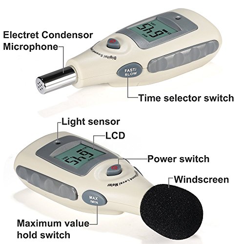 GrandBeing®LCD Tragbar Digital Sound Level Meter Schallpegelmesser 30dBA~130dBA mit eine 9V batterie (Schallpegelmesser) - 2