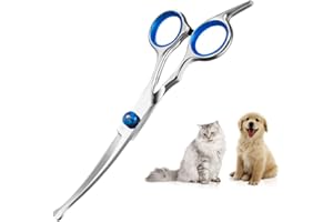 GYSRXS Nożyczki dla psów, nożyczki do sierści, zakrzywione, bezpieczne dla psów, okrągła, końcówka, nożyczki do cieniowania łap, stal nierdzewna, nożyczki do cieniowania psów i kotów, 6,7 cala (kolor srebrny