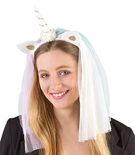 SIX „Fun“ Unicorn Haarreif Einhorn Kostüm Kopfschmuck Haar Schmuck bunter Regenbogen Schleier Blumen Karneval Fasching Junggesellenabschied (315-597) - 3