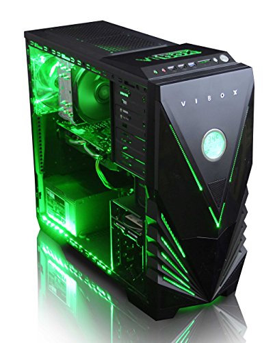 VIBOX Apache Komplett-PC Paket 9XLW Gaming PC – 4,1GHz AMD FX 6-Core CPU, GTX 1050 Ti GPU, Super, Desktop Gamer Computer mit Spielgutschein, 22″ HD Monitor, Gamer Tastatur & Mouse, Windows 10, Grün Innenbeleuchtung, lebenslange Garantie* (3,5GHz (4,1GHz Turbo) Superschneller AMD FX 6300 Sechs 6-Core Prozessor CPU, Nvidia GeForce GTX 1050 Ti 4GB Grafikkarte GPU, 32GB DDR3 1600MHz RAM, 2TB Festplatte, Raijintek CPU Kühler, 85+ Netzteil, Vibox grünes Gehäuse, AM3+ Mainboard) - 4