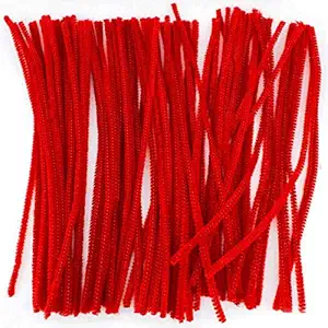 JustKraft Pipe Cleaner Wire for Craft and Flower Making (Pack of 100) (Length: 12 Inch) - Red