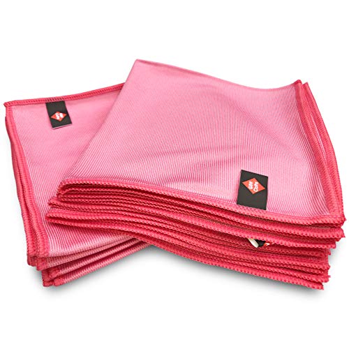 GBW Cloths Confezione da 10 Panni in Microfibra di Alta qualità, Colore Rosso Chiaro, Grandi 40 x 40 cm, Panno per la Pulizia per casa e Auto, Tessuto Felpato Ultra Morbido, lucidante e Brillante