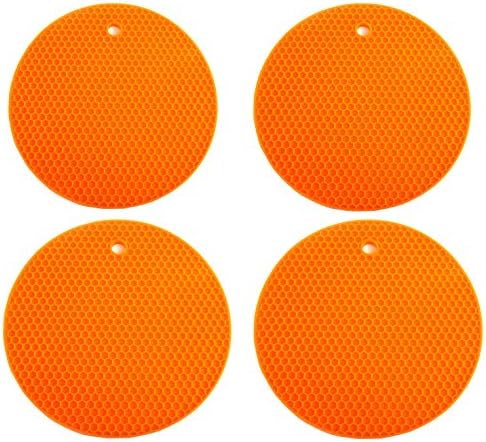 Pretty Decor Heat Resistant Silicone Kitchen Table Hot Pot Trivet Mat Orange Pack of 4 (Orange01 )