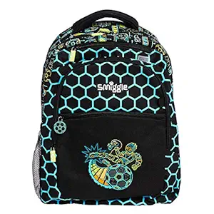 Smiggle Far Away Backpack School Bag Travel Bag with Four Zipped Compartments and Adjustable Shoulder Straps for Kids Above 3 Years of Age - Football Print